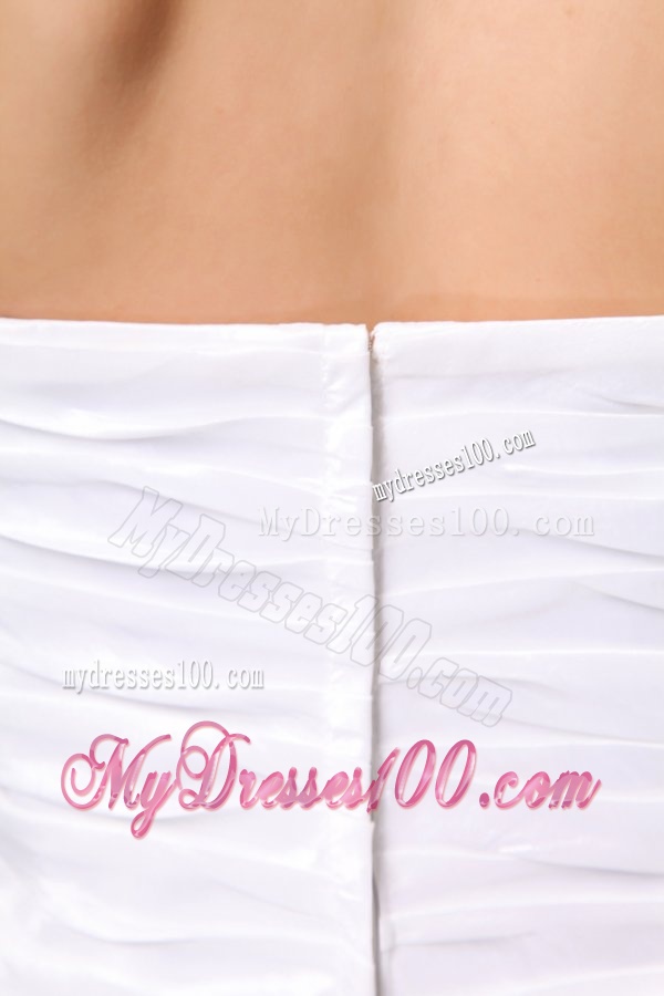 Column Strapless Knee-length Wedding Dress with Bowknot and Ruche