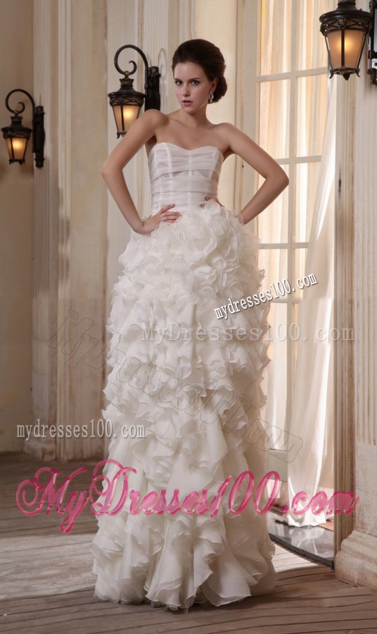 Column Sweetheart Chiffon Floor-length Ruffles Wedding Dress
