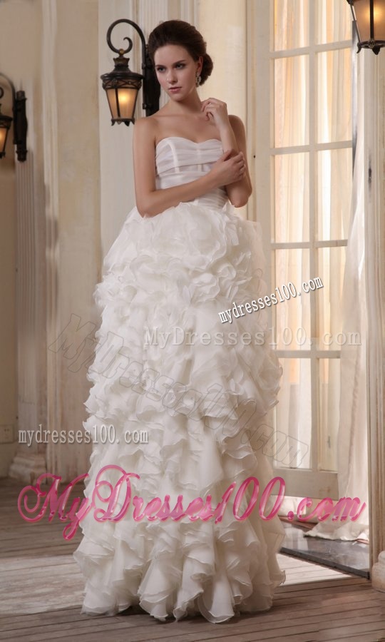 Column Sweetheart Chiffon Floor-length Ruffles Wedding Dress