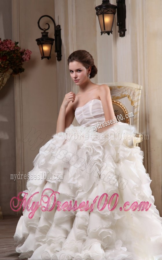 Column Sweetheart Chiffon Floor-length Ruffles Wedding Dress