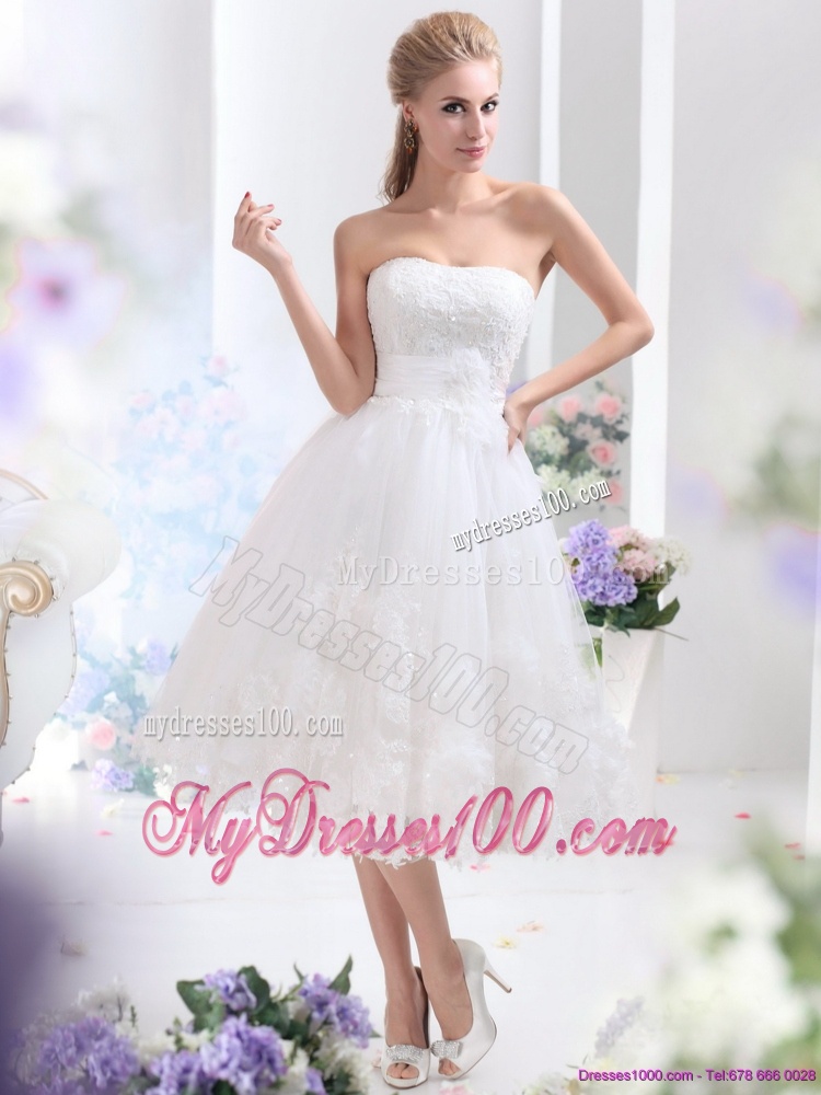 Discount White Strapless Ruffled Bridal Gowns with Sequins