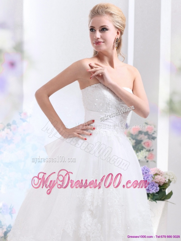 Discount White Strapless Ruffled Bridal Gowns with Sequins