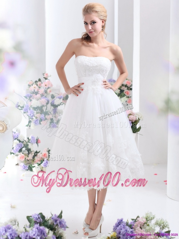 Discount White Strapless Ruffled Bridal Gowns with Sequins