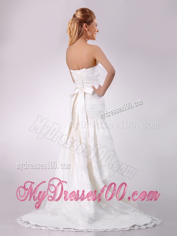 Elegant Mermaid Beaded and Bowknot Laced Wedding Dress with Brush Train