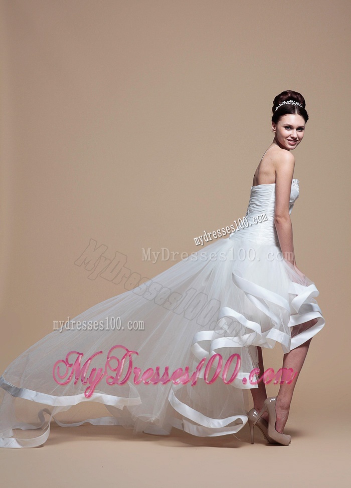 Elegant Strapless High Low Wedding Dresses with Bowknot