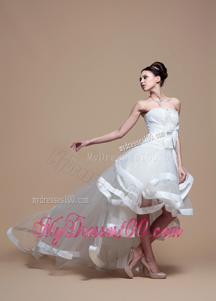 Elegant Strapless High Low Wedding Dresses with Bowknot