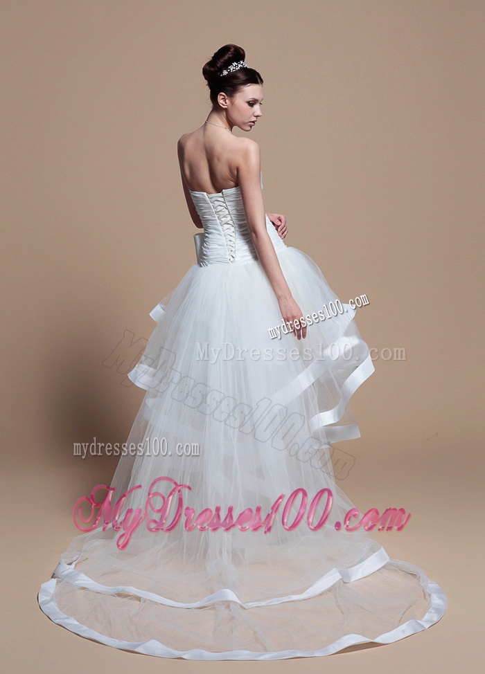 Elegant Strapless High Low Wedding Dresses with Bowknot