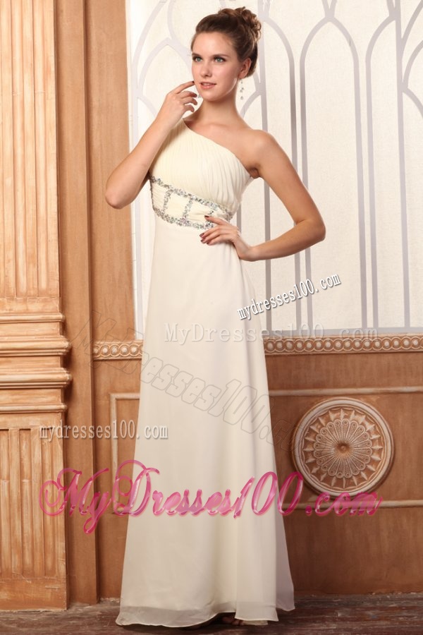 Empire One Shoulder Beading Watteau Train Chiffon Wedding Dress