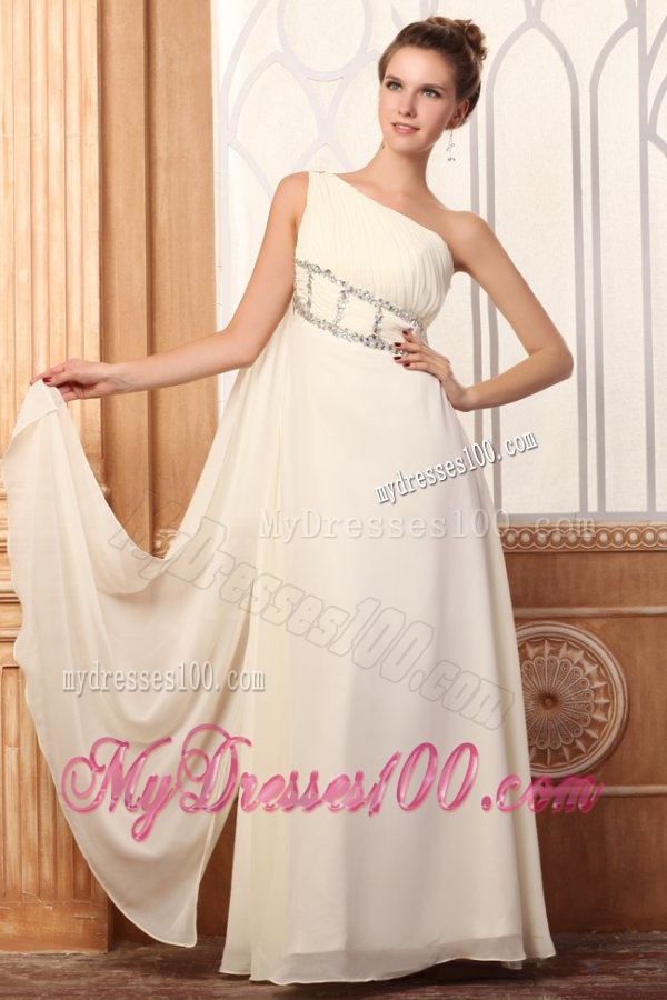 Empire One Shoulder Beading Watteau Train Chiffon Wedding Dress