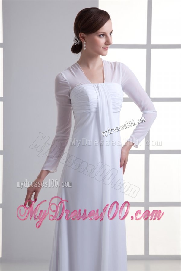 Empire Square Long Sleeves Brush Train Chiffon Wedding Dress