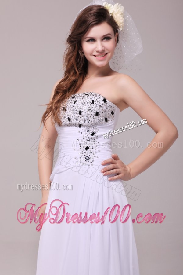 Empire Strapless Beading Ruching Floor-length Wedding Dress