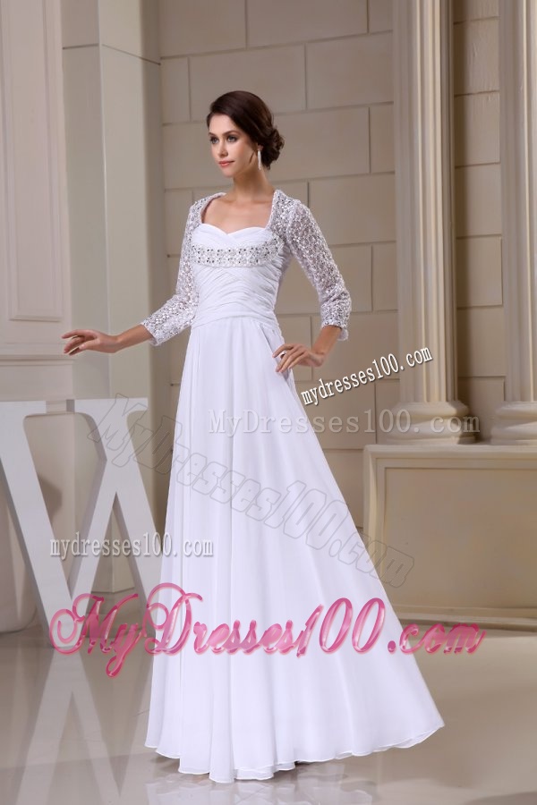 Empire Sweetheart Zipper Up Beading and Ruching Wedding Dress