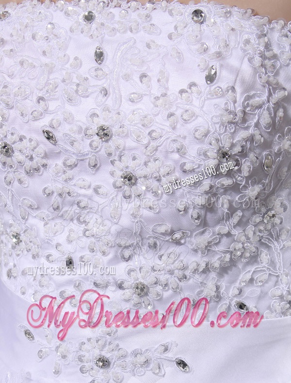 Exquisite A-line Beading and Appliques Chapel Train Wedding Dress with Strapless