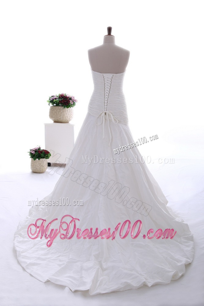 Exquisite Beading White Wedding Dress with Court Train for 2016