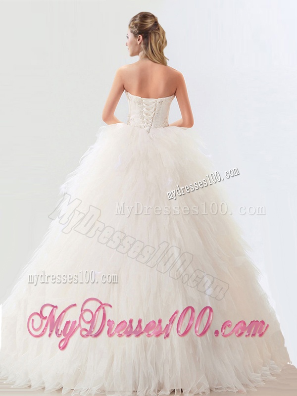 Fashionable Deep V Neckline Wedding Dresses with Beading and Ruffles