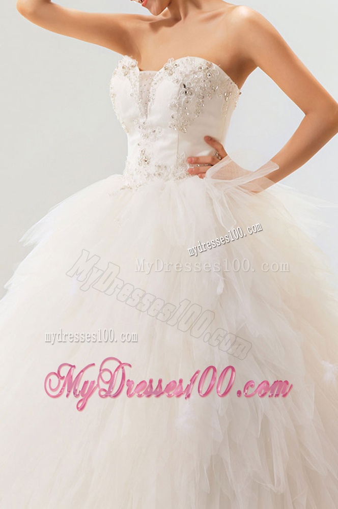 Fashionable Deep V Neckline Wedding Dresses with Beading and Ruffles