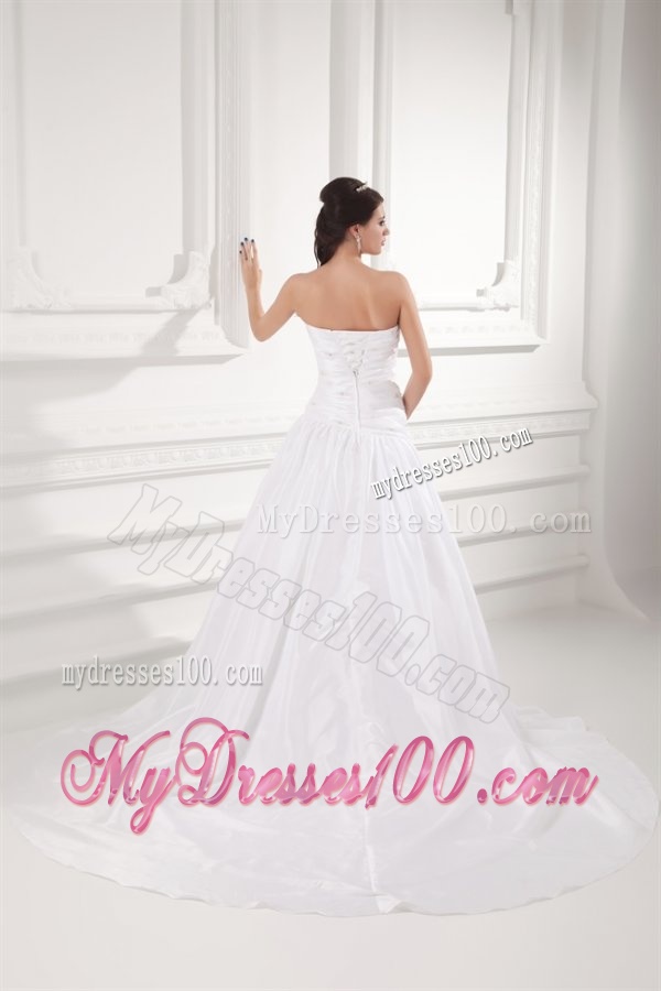 Gorgeous A-line Strapless Chapel Train Wedding Dress with Beading