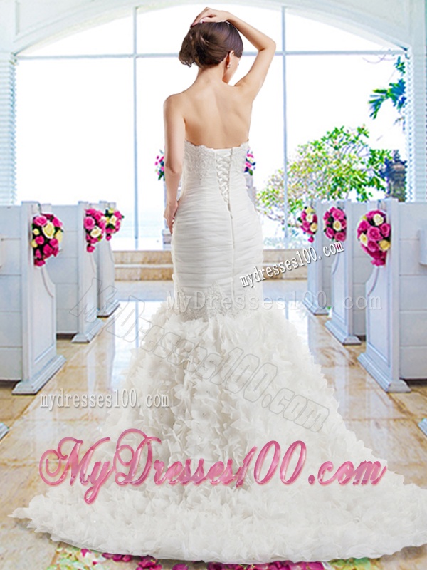 Hot Sale Mermaid Strapless Wedding Dresses with Ruffles