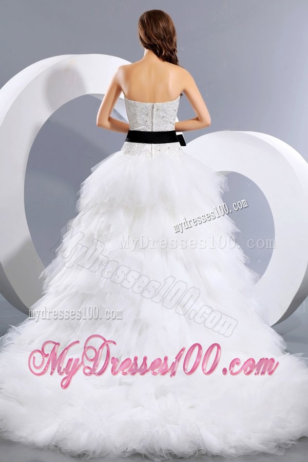Luxurious A-Line Sweetheart Beading Court Train Tulle Wedding Dress
