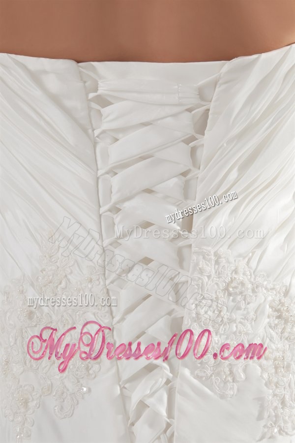 Mermaid Halter Top Appliques Ruching Satin Wedding Dress