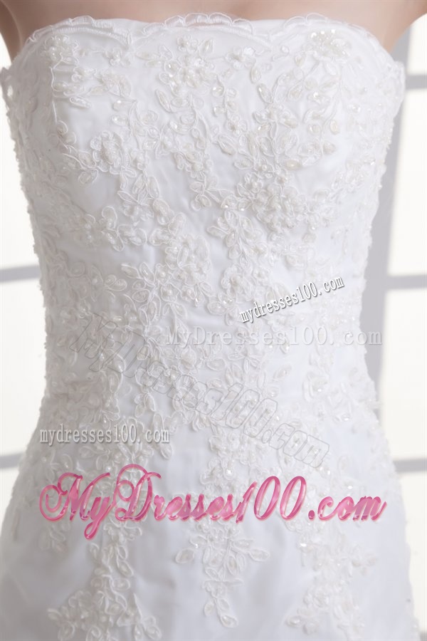Mermaid Strapless Lace Court Train Organza Wedding Dress