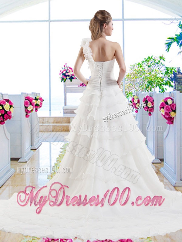 New Style Ruffled Layers Bridal Dresses with One Shoulder