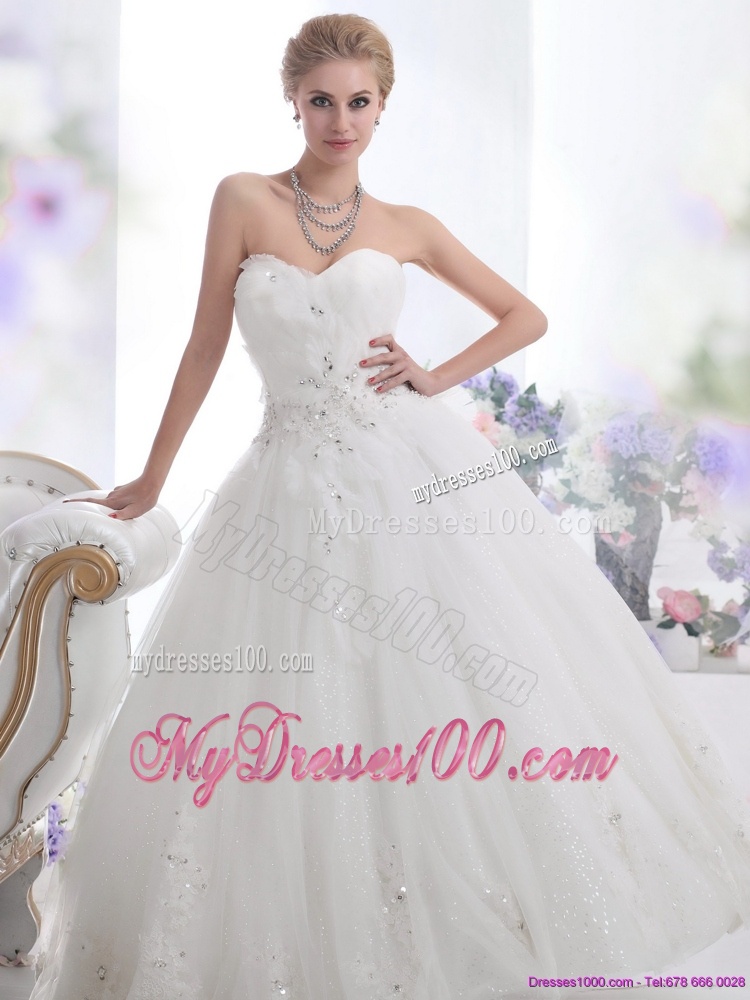 Perfect Beading Sweetheart White Wedding Dresses for 2016