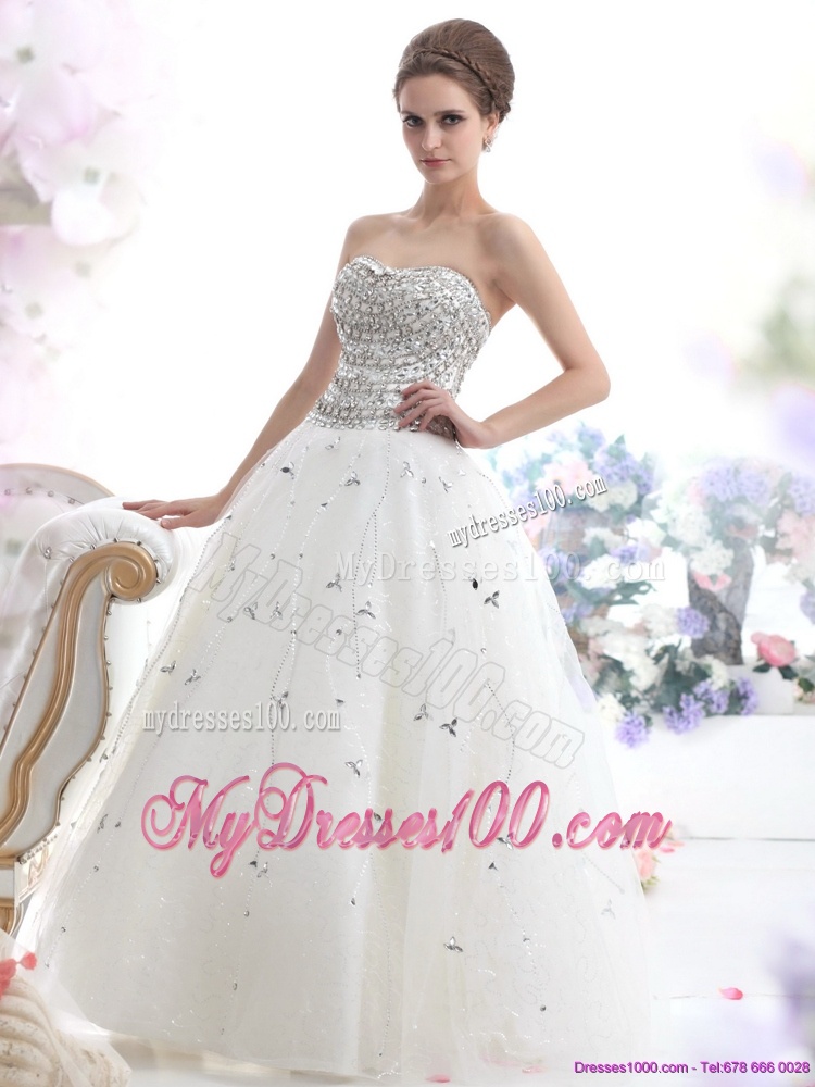 Perfect White Strapless 2016 Wedding Dresses with Rhinestones