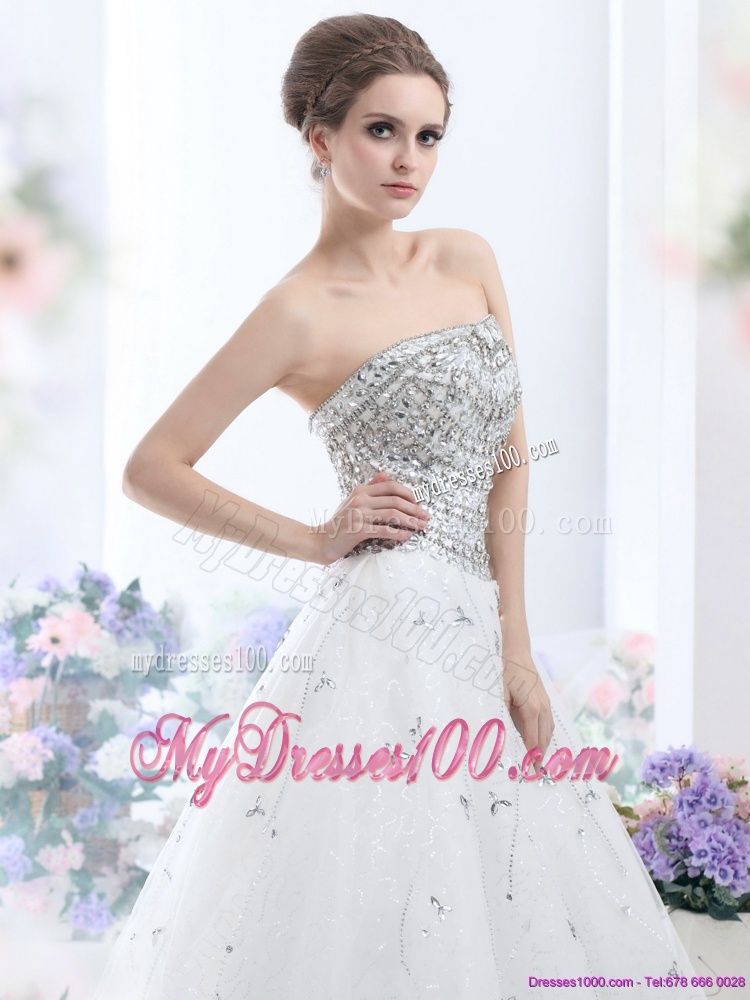 Perfect White Strapless 2016 Wedding Dresses with Rhinestones