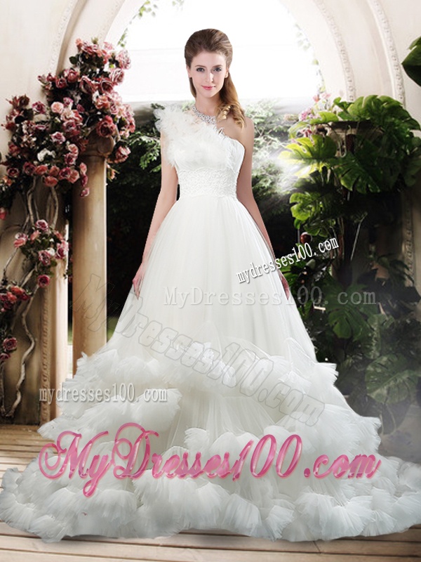 Popular One Shoulder Wedding Dresses with Appliques and Ruffles