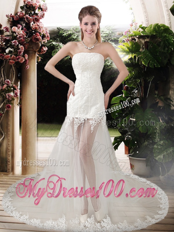 Popular See Through Empire Strapless Appliques Wedding Dresses with Court Train