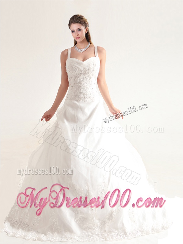 Popular Spaghetti Straps Court Train Wedding Dresses with Beading and Appliques