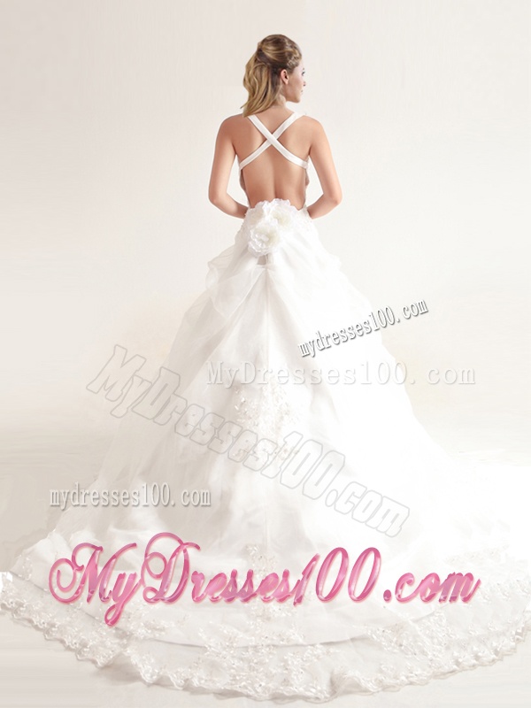 Popular Spaghetti Straps Court Train Wedding Dresses with Beading and Appliques