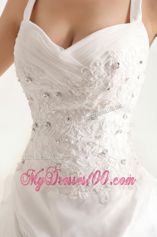 Popular Spaghetti Straps Court Train Wedding Dresses with Beading and Appliques