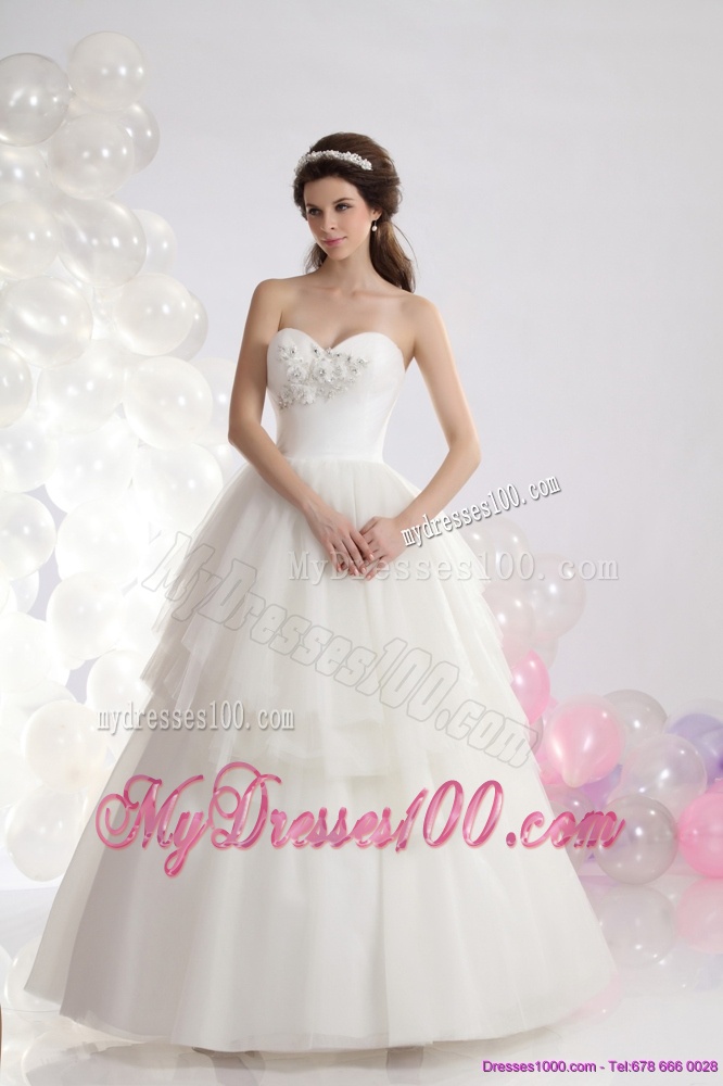 Popular Sweetheart Beaded Ruffled Wedding Dresses in White