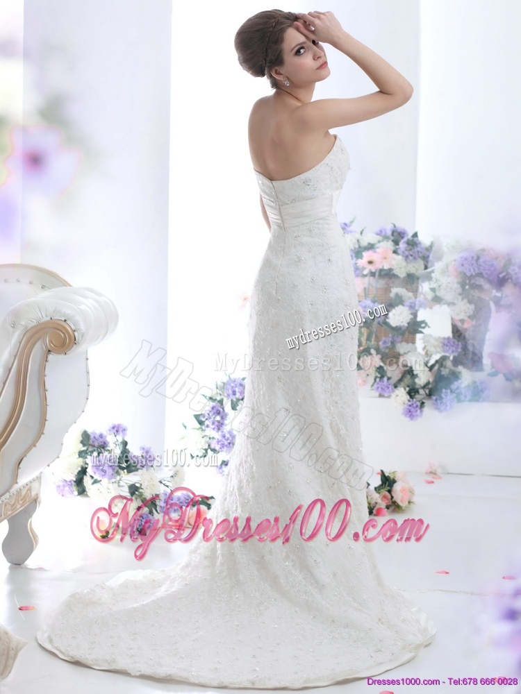 Pretty White Sweetheart Beading Wedding Dresses with Brush Train