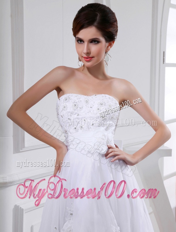 Strapless Tulle Appliques White Wedding Dress