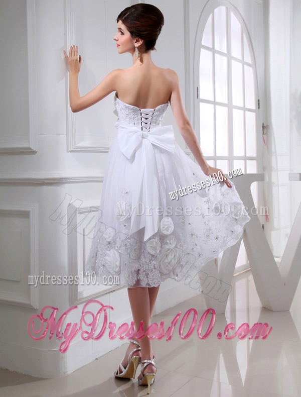 Strapless Tulle Appliques White Wedding Dress