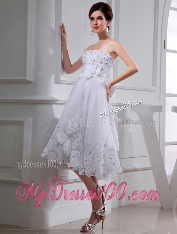 Strapless Tulle Appliques White Wedding Dress