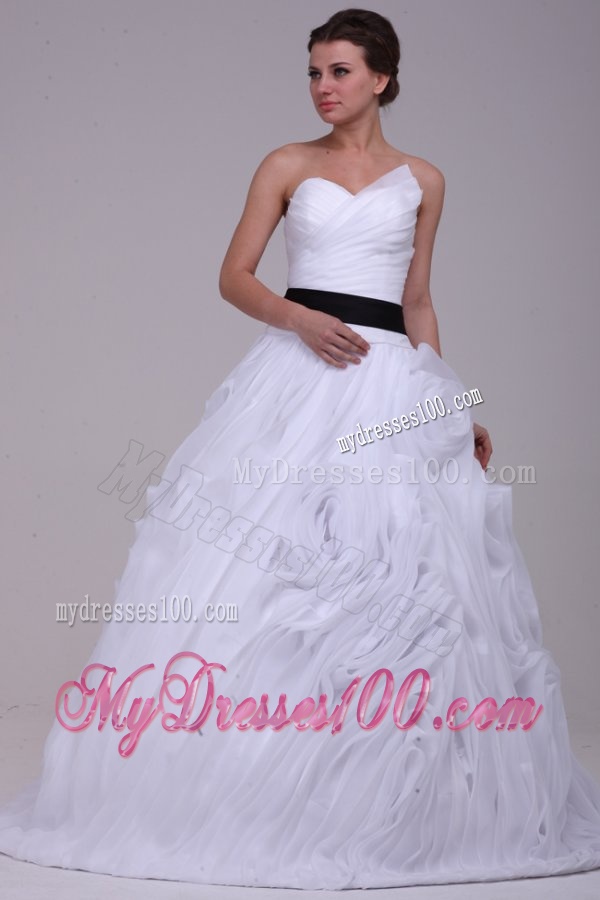 Sweetheart Ball Gown One Shoulder Ruffles White Wedding Dress with Lace Up