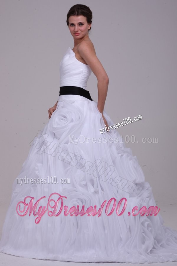 Sweetheart Ball Gown One Shoulder Ruffles White Wedding Dress with Lace Up