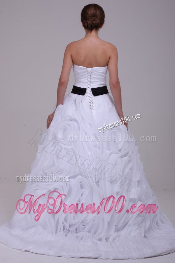 Sweetheart Ball Gown One Shoulder Ruffles White Wedding Dress with Lace Up
