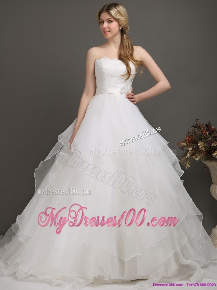 The Most Popular White Wedding Dresses with Brush Train and Sash