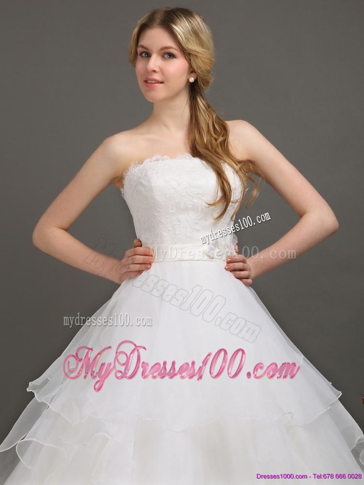 The Most Popular White Wedding Dresses with Brush Train and Sash