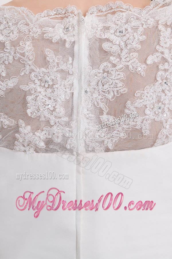 V-neck Column Appliques Long Wedding Dress with Half Sleeves