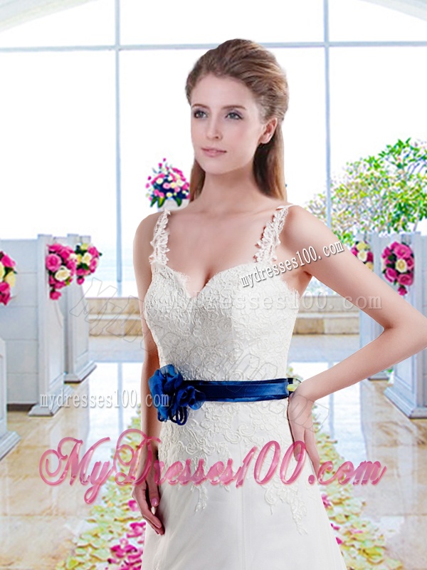 Vintage Straps Bridal Gowns with Appliques and Sash