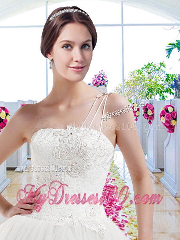 Wonderful A Line One Shoulder Wedding Dresses with Appliques