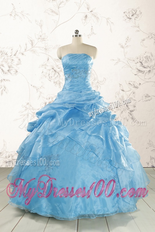 2016 Aqua Blue Hot Sale Appliques Quinceanera Dresses