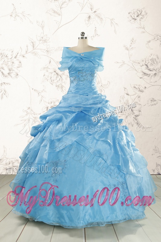 2016 Aqua Blue Hot Sale Appliques Quinceanera Dresses