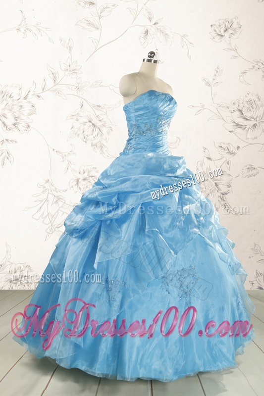 2016 Aqua Blue Hot Sale Appliques Quinceanera Dresses